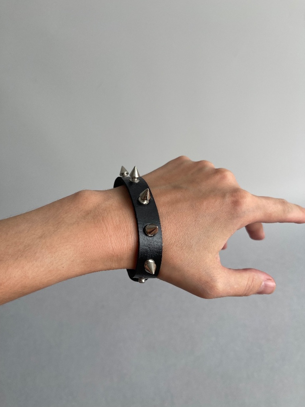Black Studded Spike Bracelet Punk Goth Rock Silver Tone Adjustable 8.5”